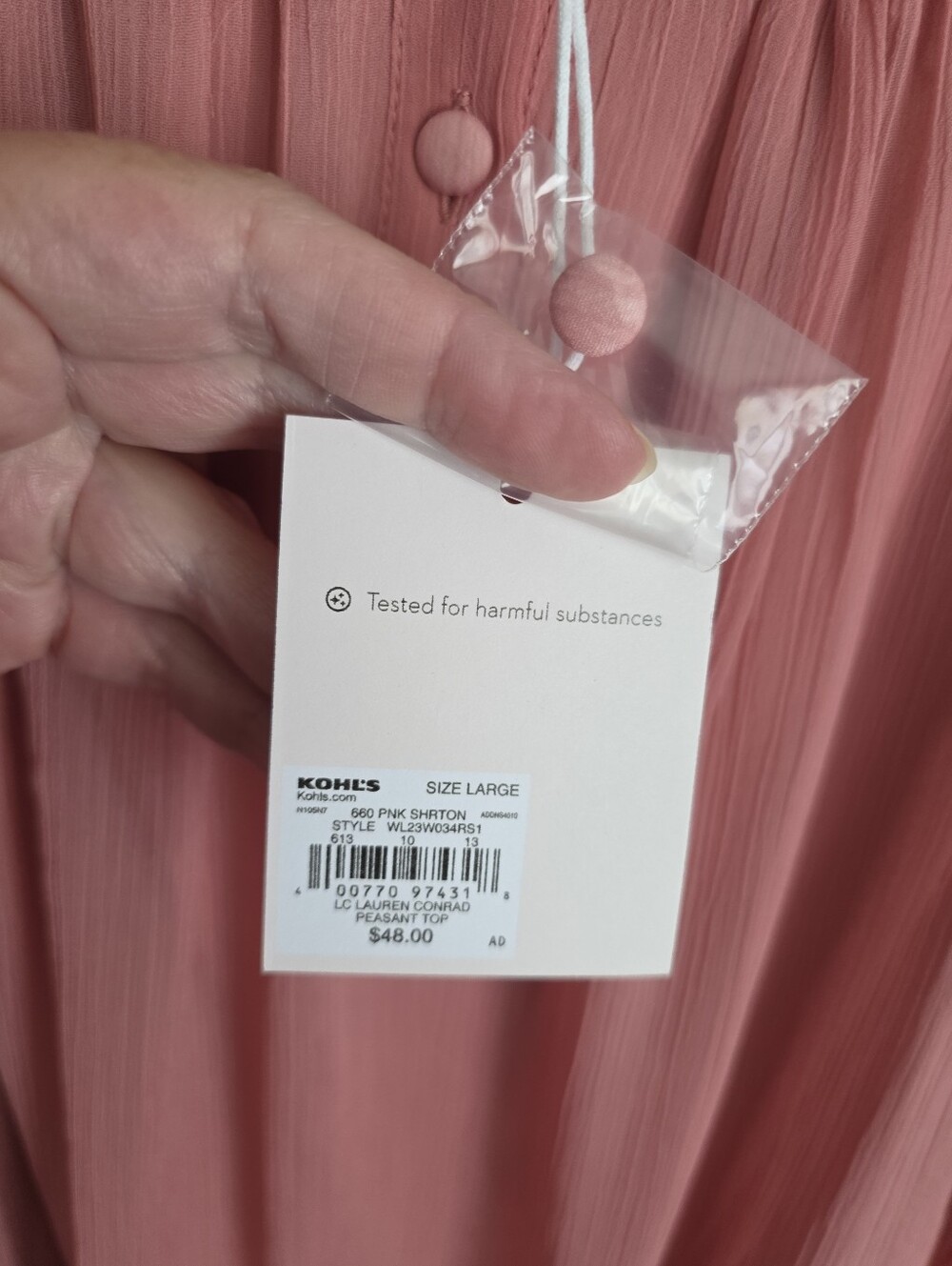 LC Lauren Conrad Pink Peasant Top NWT Square Neck Boho Cottagecore Chiffon Large - Picture 6 of 11